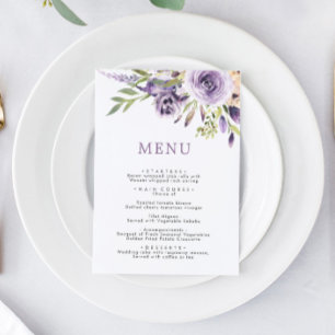 Lila Rose & Greenery Leves Blumenmenü Menükarte