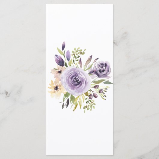 Lila Rose & Grüne Blätter Blumenmenü Menükarte (Rückseite)