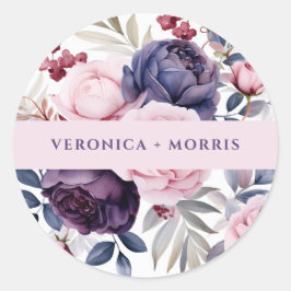 Lila Rose Hochzeit mit floralen Aquarellen Runder Aufkleber