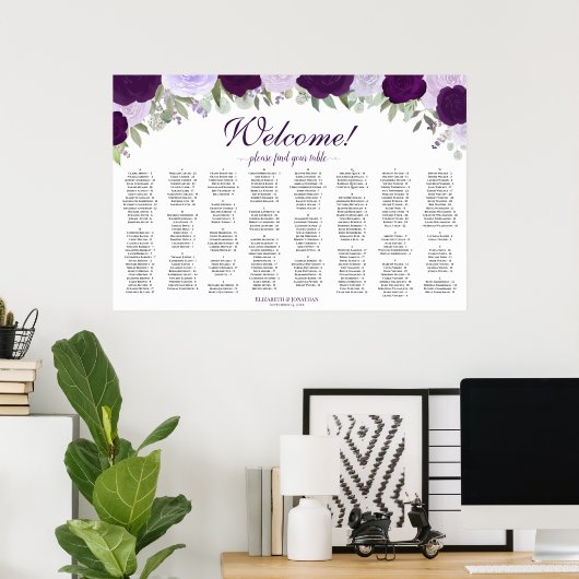 Lila Rose Horizontales Alphabetisches Sitzdiagramm Poster (Heimbüro)