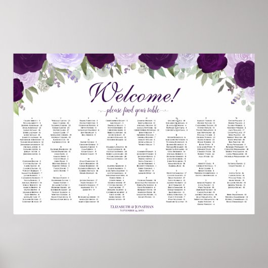 Lila Rose Horizontales Alphabetisches Sitzdiagramm Poster (Vorne)