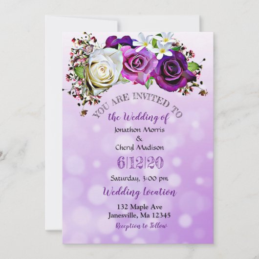 Lila Rose Lavender Floral Hochzeit Einladungen (Vorderseite)