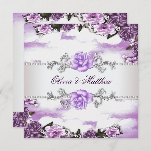 Lila Rose Lavender Lila White Cloud Wedding Einladung (Vorne/Hinten)