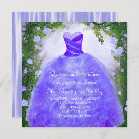 Lila Rose Lila Quinceanera Einladungen (Vorne/Hinten)