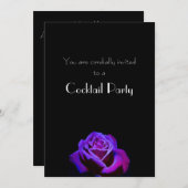 Lila Rose mit Droplets auf Black Cocktail Party Einladung (Vorne/Hinten)