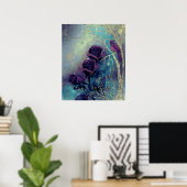 Lila Rose mit Vogel auf einem Silberbaum Poster (Heimbüro)