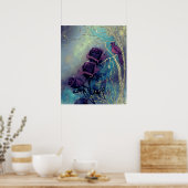 Lila Rose mit Vogel auf einem Silberbaum Poster (Küche)