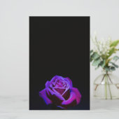 Lila Rose mit Wassertropfen auf schwarzem Grund Briefpapier (Stehend Vorderseite)