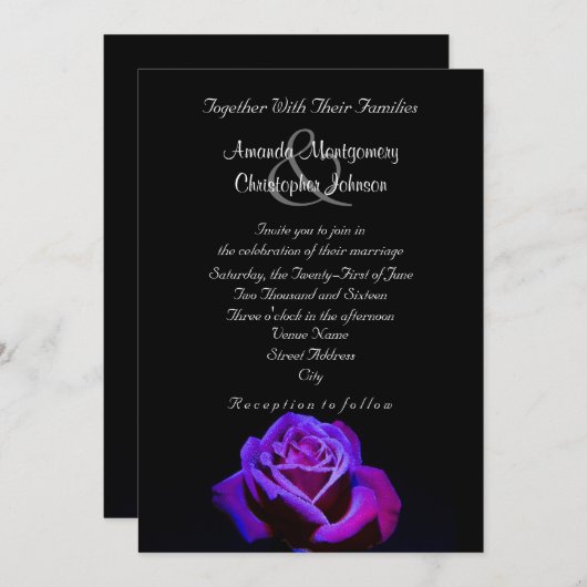 Lila Rose mit Wassertropfen Hochzeiten Einladung (Vorne/Hinten)