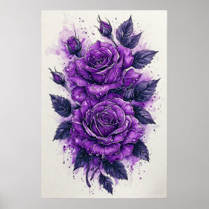 Lila Rose mit Wassertropfen Poster