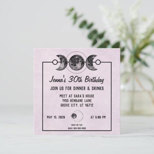 Lila Rose & Mondfantasie Einladungen zum Geburtsta (Stehend Vorderseite)