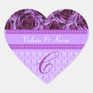 Lila Rose Monogramm Letter C Hochzeitsticker Herz-Aufkleber