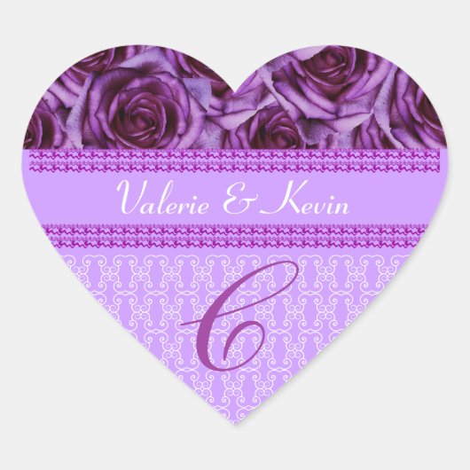 Lila Rose Monogramm Letter C Hochzeitsticker Herz-Aufkleber (Vorderseite)