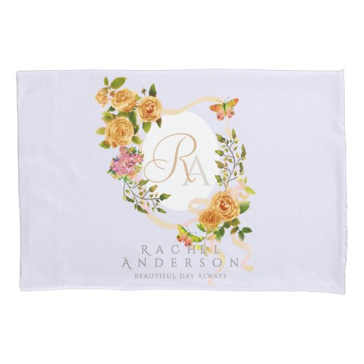 Lila Rose-Multiband-Monogramm Kissenbezug (Vorderseite)