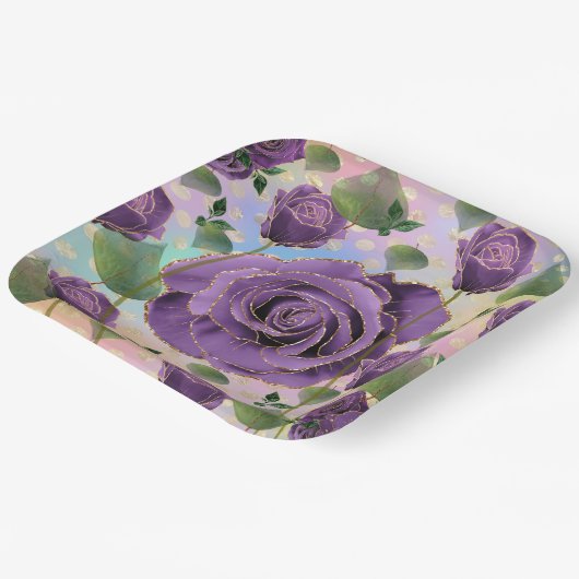 Lila Rose Papier Teller mit Imitate Gold Trimm (Gewinkelt)