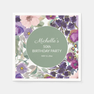 Lila Rosé Pink Floral Salbeigrün 50. Geburtstag Serviette