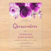 Lila Rose Quinceanera Party Acryleinladungen (Vorderseite)