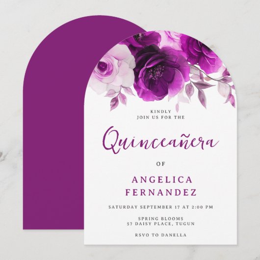 Lila Rose Quinceanera Party Arch Einladung (Vorne/Hinten)