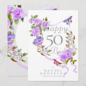 Lila Rose Ribbon Geburtstag Feiertagskarte (Vorne/Hinten)