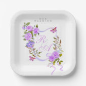 Lila Rose Ribbon Hochzeit Pappteller (Vorderseite)