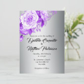 Lila Rose Romance Silver Wedding Einladung (Stehend Vorderseite)