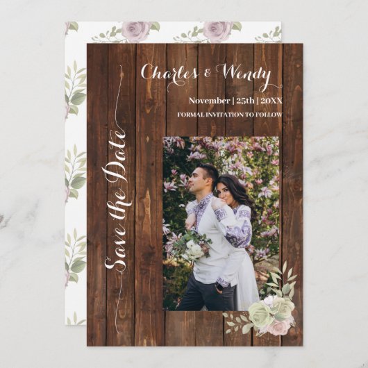 Lila Rose Save the Date Einladung (Vorne/Hinten)