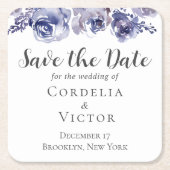 Lila Rose Save the Date Eleganter Blumenwintern Rechteckiger Pappuntersetzer (Vorderseite)