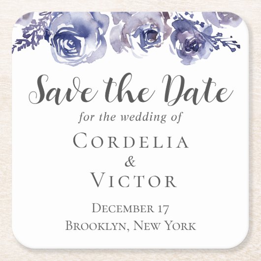 Lila Rose Save the Date Eleganter Blumenwintern Rechteckiger Pappuntersetzer (Vorderseite)