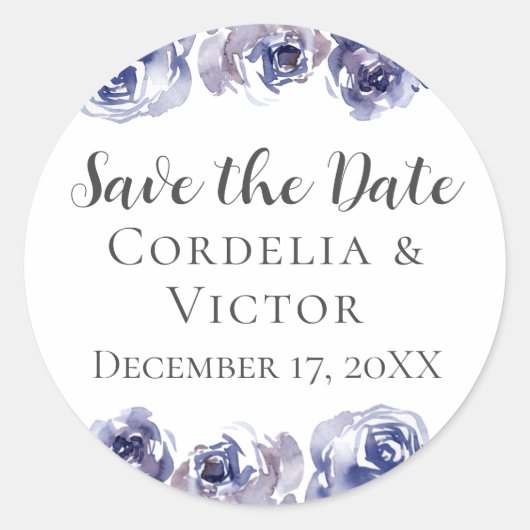 Lila Rose Save the Date Eleganter Blumenwintern Runder Aufkleber (Vorderseite)