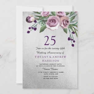 Lila Rose Silberne 25. Hochzeitstag Einladung