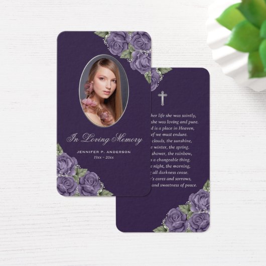 Lila Rose Silver Cross Beerdigung Gebet-Karte (Schreibtisch)