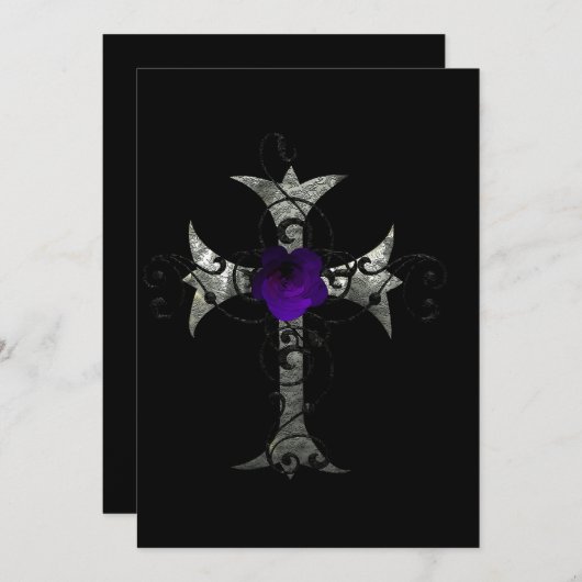 Lila Rose Silver Cross Gothic Brautparty Inv Einladung (Vorne/Hinten)