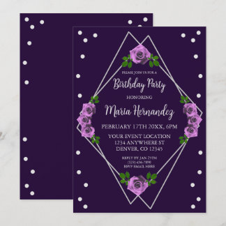Lila Rose Silver Geometric Geburtstag Einladung