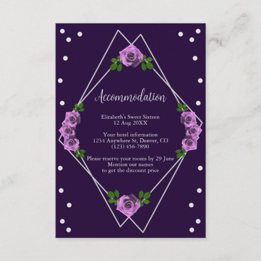 Lila Rose Silver Geometric Sweet 16 Begleitkarte (Vorderseite)