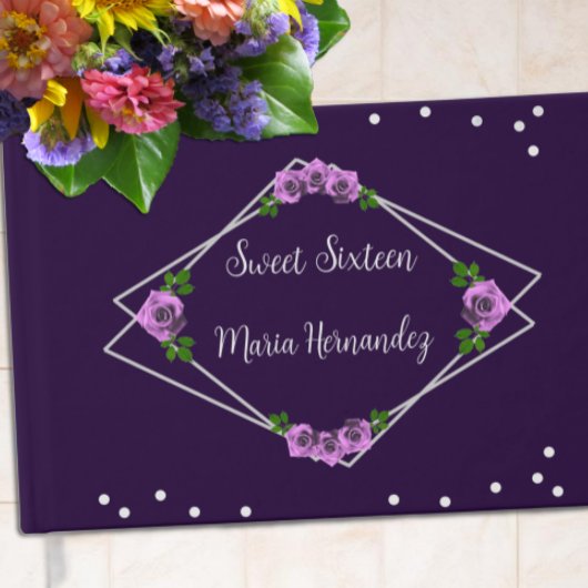 Lila Rose Silver Geometric Sweet 16 Gästebuch