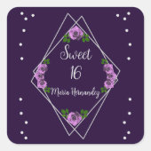 Lila Rose Silver Geometric Sweet 16 Quadratischer Aufkleber (Vorderseite)