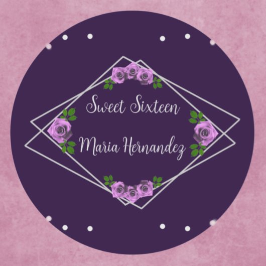 Lila Rose Silver Geometric Sweet 16 Runder Aufkleber