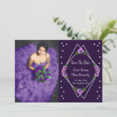 Lila Rose Silver Geometric Sweet 16 Save The Date (Stehend Vorderseite)