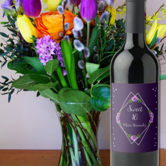 Lila Rose Silver Geometric Sweet 16 Weinetikett