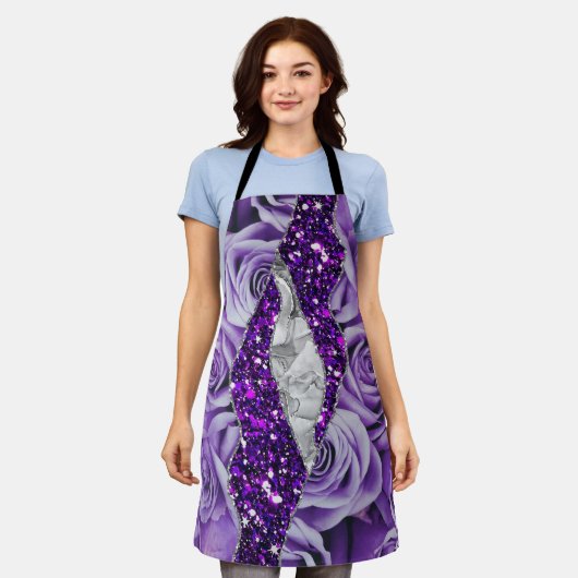 Lila Rose Silver Luxury Elegant Liquid Texture Schürze (Getragen)