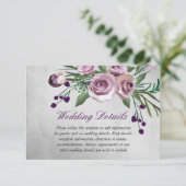 Lila Rose Silver Wedding Details Einladung (Stehend Vorderseite)