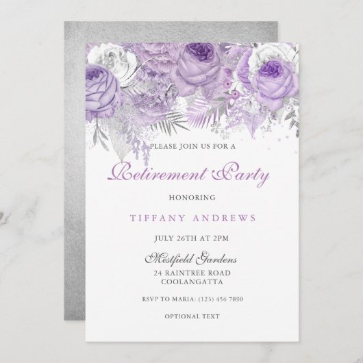 Lila Rose Silver Wonderland Rente Party Einladung (Vorne/Hinten)