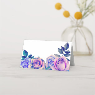 Lila Rose Sitzkarte. Blaue Hochzeit Platzkarte