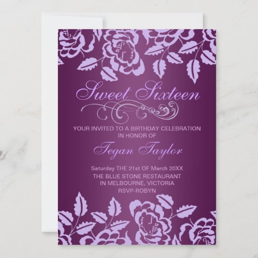 Lila Rose Sweet16 Geburtstag Einladung (Rückseite)