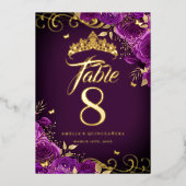 Lila Rose Swirl Quinceanera Gold Tischnummer (Vorderseite)