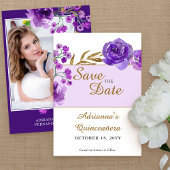 Lila Rose und Gold Leaf Quinceanera Foto Save The Date