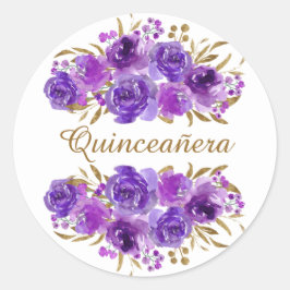 Lila Rose und Gold Leaf Quinceanera Runder Aufkleber