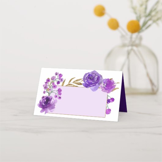 Lila Rose und Goldleaf-Namensplatte Platzkarte (Vorderseite)