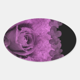 Lila Rose und Herzsticker Ovaler Aufkleber