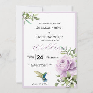 Lila Rose und Hochzeit des Kolibris Einladung